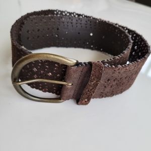 Perforated Suede Belt Brown Sz M